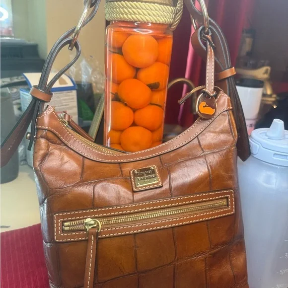 Dooney & Bourke Croc-Embossed Brown Shoulder Bag - Picture 3 of 16